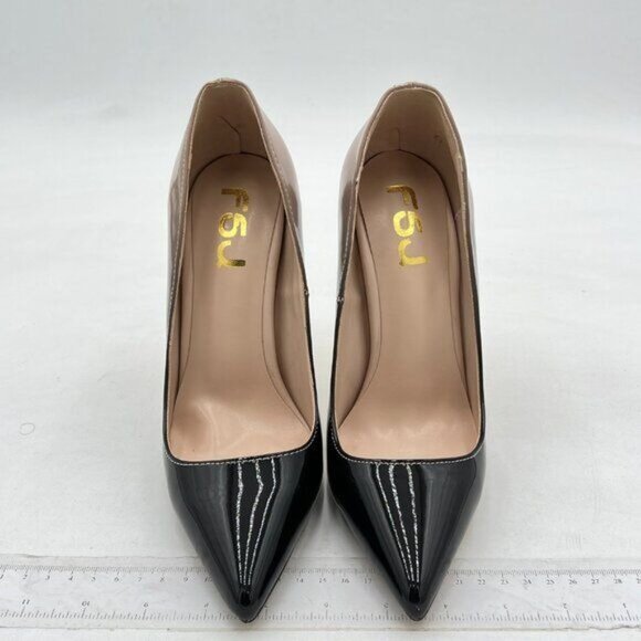 FSJ Nude Gold Metal Chain Chunky High Heel Pointed Toe Slip On Party  Pumps - Picture 3 of 8